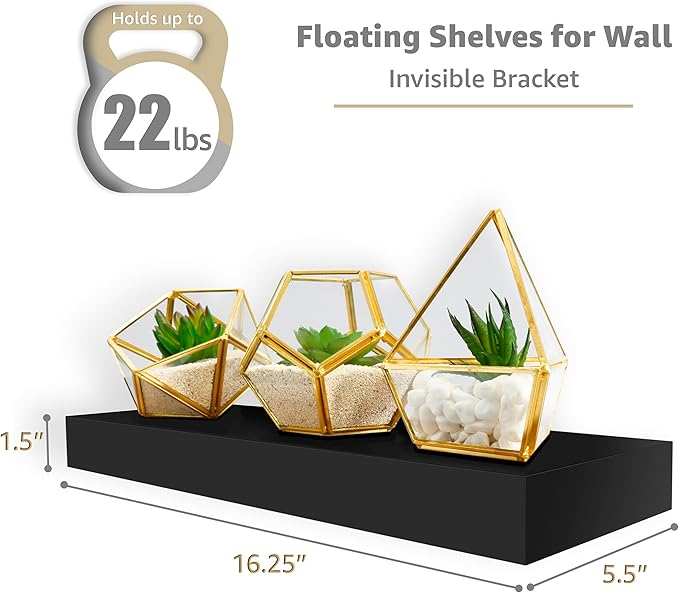 Sorbus Floating Shelves for Wall, Bathroom Shelves Wall Mounted for Kitchen, Bedroom, Living Room, Bathroom Storage, Over Toilet, Hanging Book Shelf for Wall Home Decor (Black, 5 Pack)