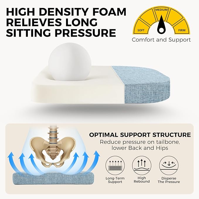 downluxe Indoor Chair Cushions for Dining Chairs, Soft and Comfortable Textured Foam Kitchen Chair Pads with Ties and Non-Slip Backing, 16" x 16" x 2", Light Blue, 6 Pack