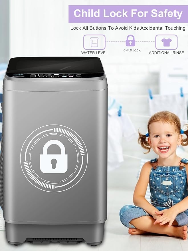 Full-Automatic Washing Machine 25 lbs Portable Washer 10 Wash Program & 8 Water Level with LED Display,Drain Pump, Ideal for Apartments, RV, Camping, Grey