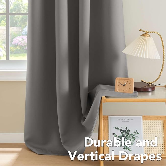 H.VERSAILTEX Blackout Curtains for Bedroom Thermal Insulated Room Darkening Living Room Curtains 84 Inch Long Grommet Privacy Protection Window Curtain Panels/Drapes for Nursery,2 Panels,Grey