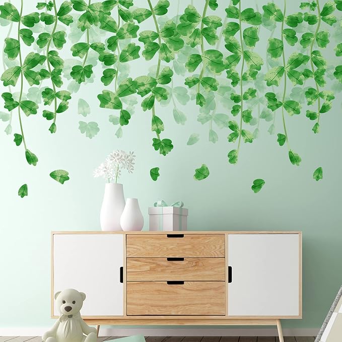 Amaonm Creative Removable Rainforest Plants Wall Decals Hanging Green Leaves and Vines Wall Stickers 3D Home Wall Corner Background Decoration Decor for Kids Girls Bedroom Nursery Offices Living Room