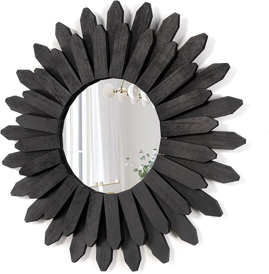 Honiway 21 inch Black Wall Decor Vintage Mirror, Boho Style, Wooden Frame, Easy to Hang, Ideal Gift