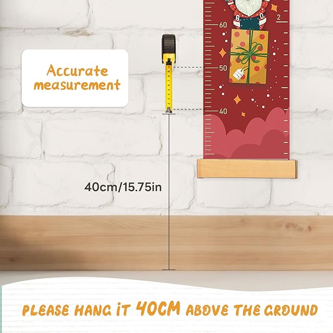 Personalized Name Growth Chart Wall Decor for Kids – Canvas Removable Height Chart Measuring Ruler 59" x 7.9" (Santa Claus Gifts)