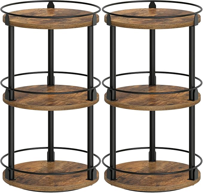 Spice Rack, Set of 2 Lazy Susan Organizer, 3-Tier Turntable Organizer For Cabinet, Compact and Versatile, for Kitchen Countertop, Rustic Brown SR23L2BR