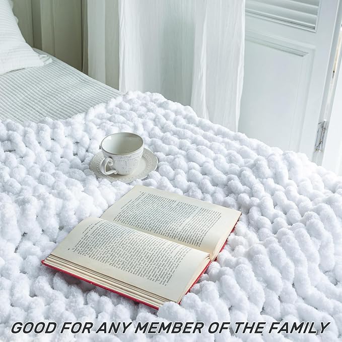 Chunky Knit Blanket - Luxury Soft Cozy 60 * 80 Throw Blanket,100% Woven Blanket Rope Knot Throw Blanket for Couch, Sofa, Home Decor, Gift - Machine Washable(White)