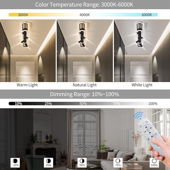 Modern LED Ceiling Light 6-Light track light Spotlight Frosted Black Geometric Ceiling Light Lighting Fixture Dimmable Remote Control Living Bedroom Kitchen Dining Room Fixture