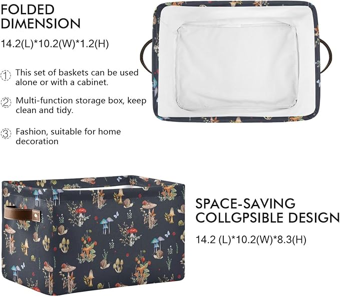 Storage Basket Bin Mushroom Snail Organizer Basket Collapsible Shelf Basket Cube with handle for Nursery Bedroom Bathroom, one sizex1