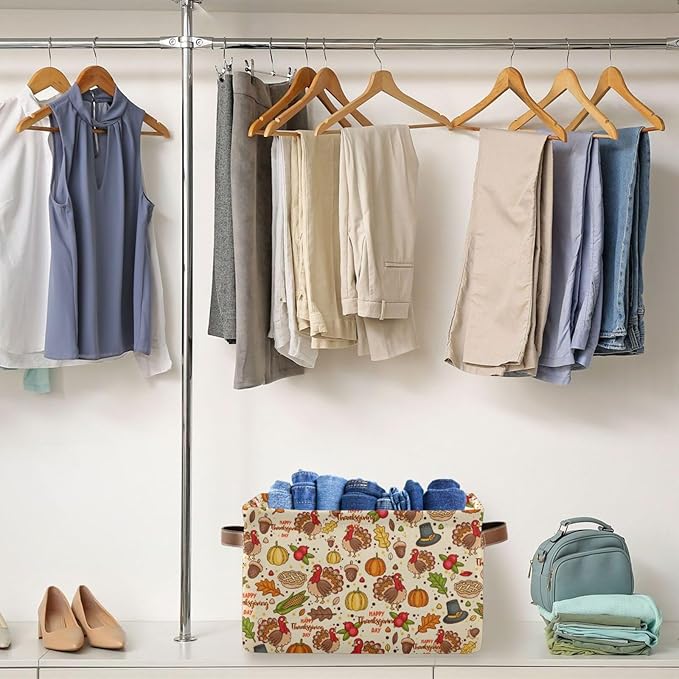 Storage Basket Thanksgiving Day Pumpkins Cube Storage Bins Organizer Bag Collapsible Closet Shelf Baskets with handle for Baby Cloth Pet Toy Book 14.2×10.2×8.3 IN