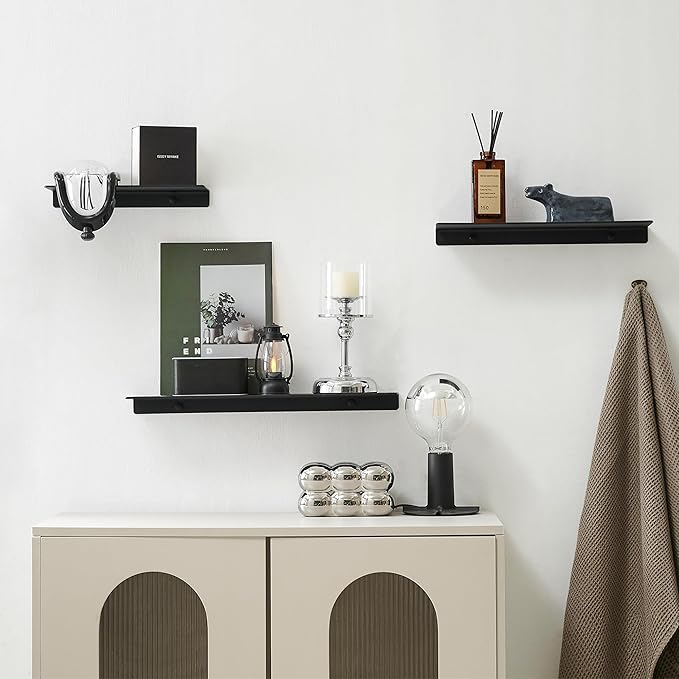 JOOM Small Metal Wall Floating Shelf - Metal Wall Shelf, Black Floating Shelf, Small Bathroom Shelf, Display Shelves for Living Room/Kitchen/Bedroom (Black, 8Inch)