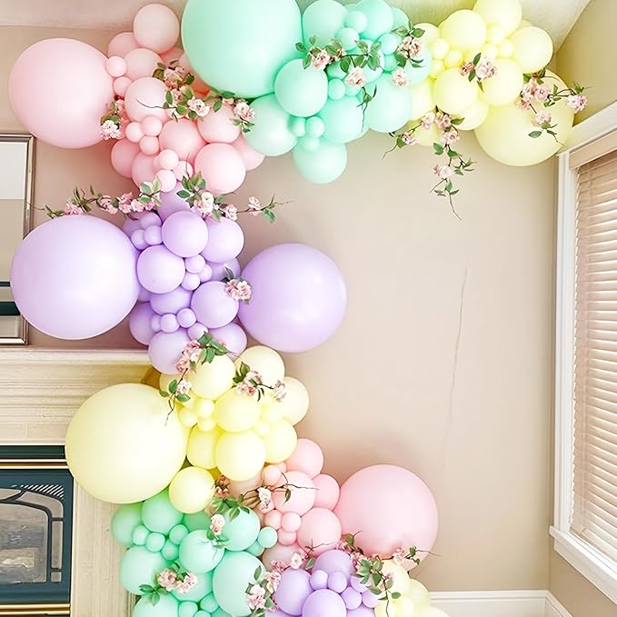 130pcs Pastel Balloons Different Sizes 18" 12" 10" 5" Macaron Latex Balloon Garland Arch Kit for Birthday Easter Baby Shower Graduation Wedding Gender Reveal Anniversary Party Decorations