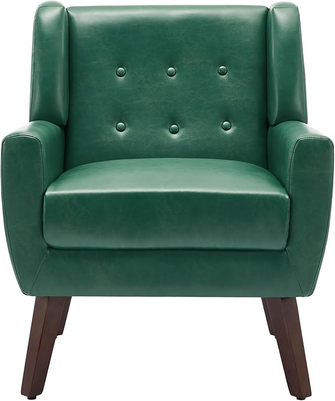 UIXE Faux Leather Accent Chair, Modern Arm Club Chair Upholstered Armchair for Living Room, Comfy Single Sofa Seats Button Tufted Reading Seating, Green