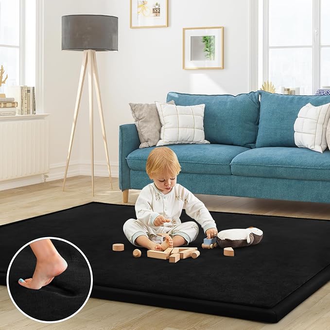 Baby Play Mat 1.2" Thick Memory Foam Nursery Rug Area Rug, 4β11β X 3β28β Yoga Mat Playmat Crawling Mat for Baby,Toddlers, Infants, Kids,Floor Mat Tatami Mat for Living Room(Black)