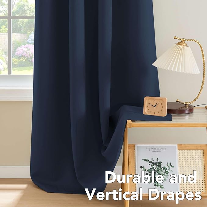 H.VERSAILTEX Blackout Curtains for Bedroom Thermal Insulated Room Darkening Living Room Curtains 84 Inch Long Grommet Privacy Protection Window Curtain Panels/Drapes for Nursery, 2 Panels, Navy Blue