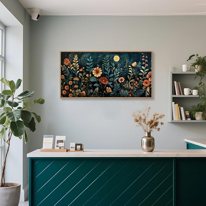 Vintage Dark Botanical Framed Canvas Wall Art Set, Colorful Floral Wall Decor, Nature Wildflower Wall Painting, Colorful Blossom Art Prints for Living Room, Bedroom, Office - 20"X40"x1