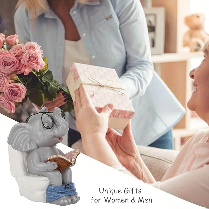 Elephant Statue Solar Outdoor Garden Decor, Funny White Elephant Gifts for Women, Mom, Grandma or Birthdays,Elephant Decor Ornament for Yard Art Balcony Patio Porch Lawn & Home House