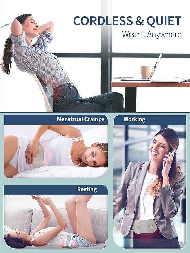 Slimpal Menstrual Heating Pad for Cramps, FSA HSA Eligible Approved, Portable Cordless Heating Pad for Period Pain Relief, Electric Heat Belt, Up to 8 Hours Constant Working, Gifts for Women Girl Grey