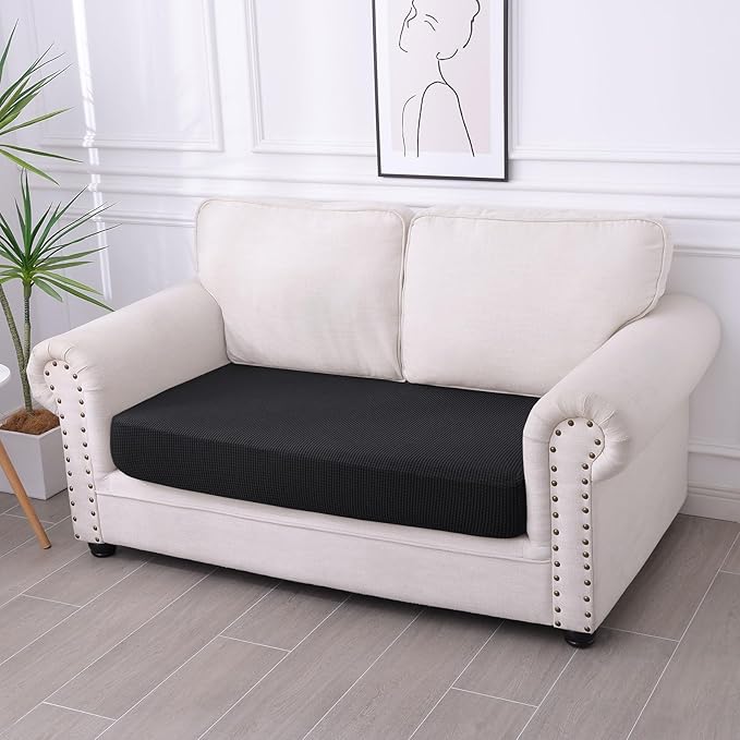 hyha Waterproof Couch Cushion Covers for Pets, Non Slip Sofa Seat Cover for Dogs Washable, Soft Thick Stretch Jacquard Fabric, Sofa Slipcovers with Elastic Bottom (1 Piece for Medium, Black)