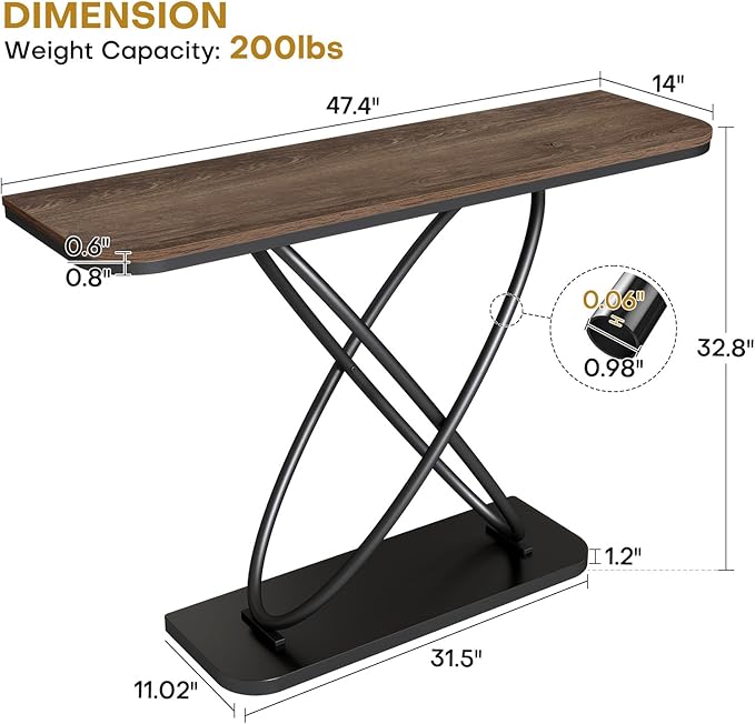 BECHAEO Farmhouse Narrow Console Table for Living Room, 47.4" Rustic Narrow Entryway Table, Sofa Tables Behind The Couch, Industrial Wooden Accent Tables for Hallway, Foyer Walnut
