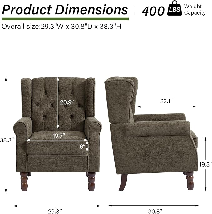 Accent Chair, Upholstered Armchair with Button Tufted High Back & Solid Wood Legs, Comfy Wingback Reading Single Sofa Chair for Small Spaces, Living Room, Bedroom (Taupe, Set of 1)