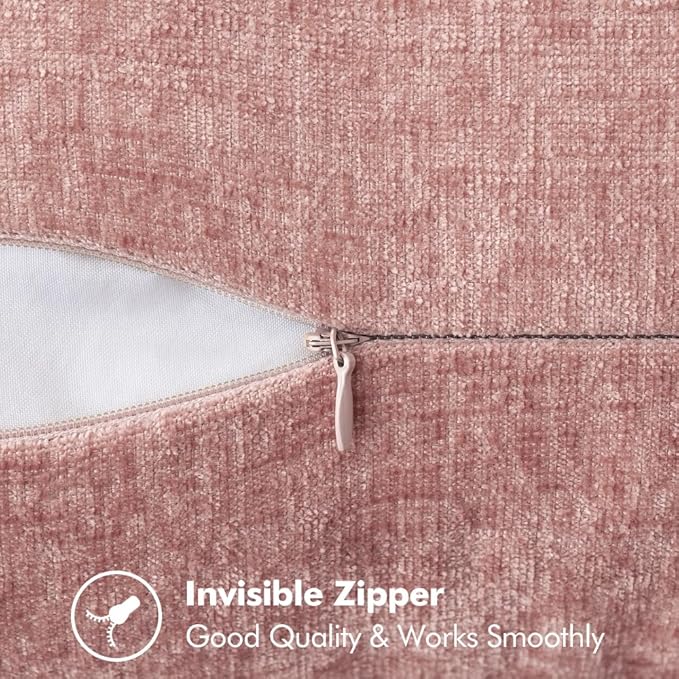 MIULEE Pack of 2 Couch Throw Pillow Covers 24x24 Inch Blush Pink Farmhouse Decorative Pillow Covers with Stitched Edge Soft Chenille Solid Dyed Spring Pillow Covers for Sofa Bed Living Room