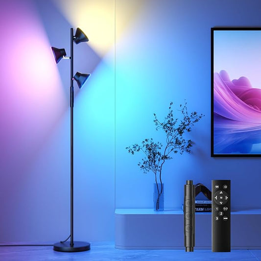 RGBCW Floor Lamp, 36W Bright Color Changing Lamp, Modern Stepless Dimmable LED RGB Floor Lamp with Remote & Touch Control, Standing Lamp for Living Room, Game Room, Bedroom