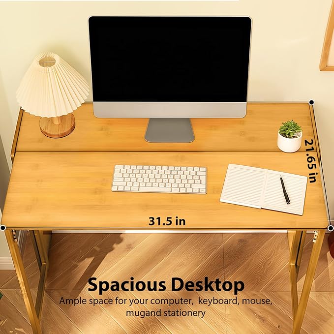 31.5" Bamboo Folding Desk,Space-Saving Computer Desk for Small Spaces, Foldable Study Table for Bedroom, Home Office, Dorm, Apartment(Natural)