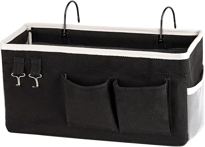 Bedside Storage Caddy/Bedside Hanging Storage Bag for Headboards Bunk Beds Dorm Rooms Book Phone Magazine Holder (Black)