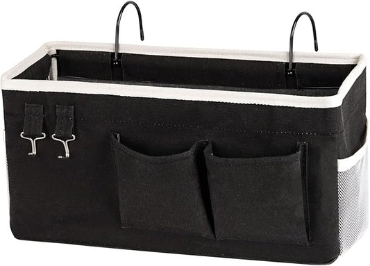 Bedside Storage Caddy/Bedside Hanging Storage Bag for Headboards Bunk Beds Dorm Rooms Book Phone Magazine Holder (Black)