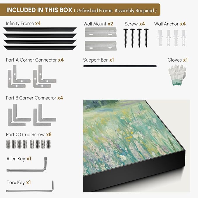 SIGNWIN 24"x46" Extra Large Framed Wall Art Wildflower Meadow Landscape Soft Pastel Nature Illustration for Home Living Room Bedroom Decor (Frame Assembly Required)