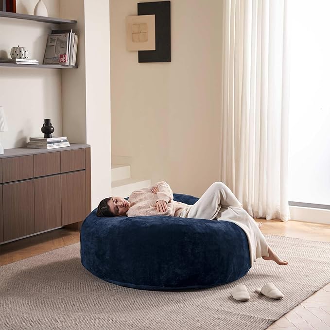 5FT,Big Bean Bag Chairs for Adults,Large beanbag with Filler Included,Memory Foam Material,Easy to Clean and Washable Corduroy Fabric,Suitable for Living Room and Bedroom (Blue, 5 Foot)