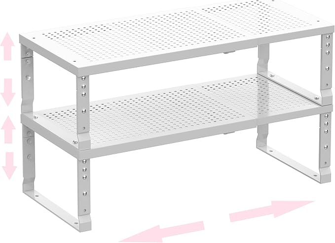 Metal Stackable Expandable Storage Shelf - Multi-Functional Home Storage Shelf, Suitable for Kitchen, Cabinet,Bathroom, Office, Garage, etc.(2PACKS/White/Large