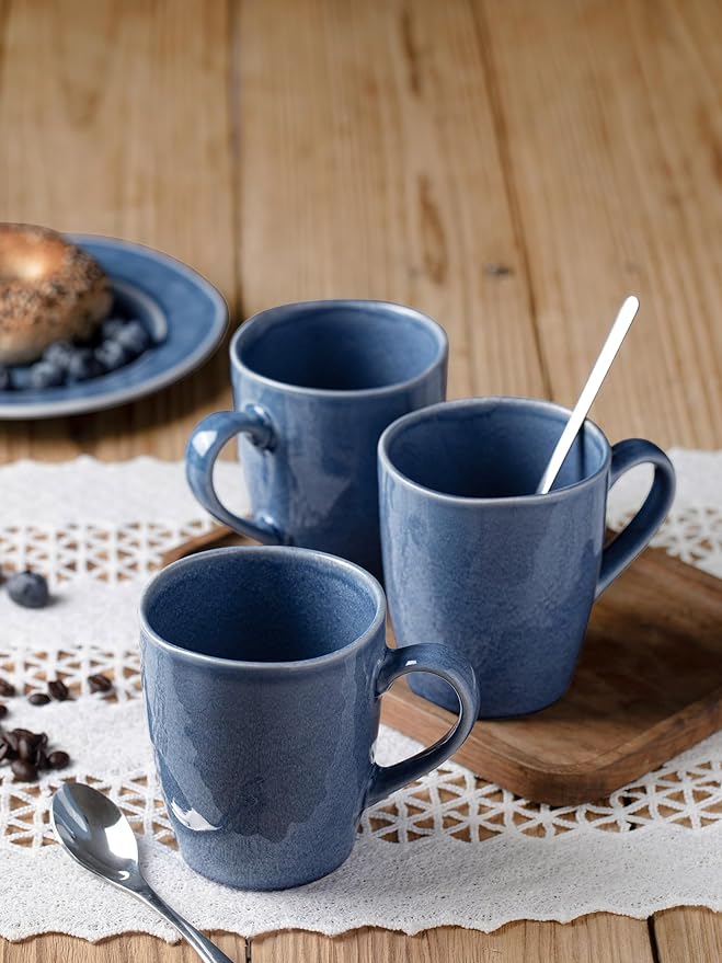 famiware Aurora Coffee Mugs, 14oz Mug Set of 4, Stoneware Mug, Cups for Kitchen, Cappuccino, Latte, Reactive Glaze, Microwave Safe, Scractch-resistant, Lagoon Blue