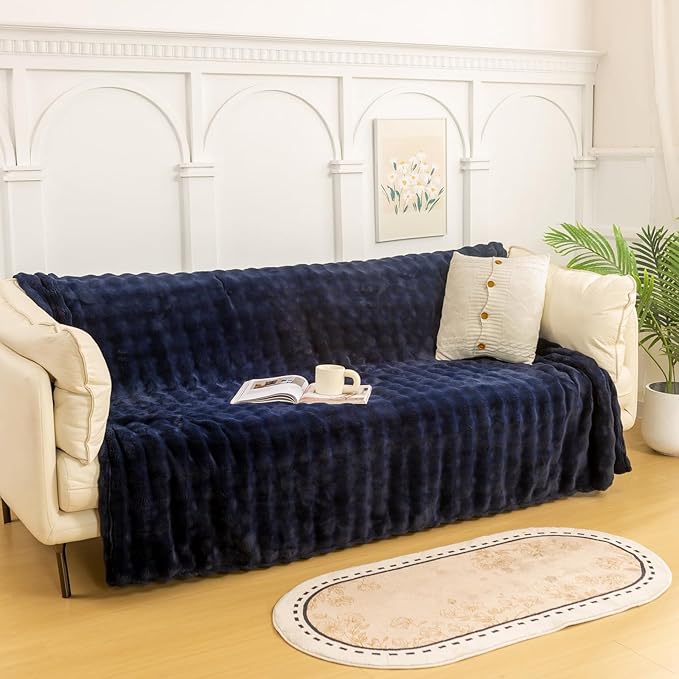 YUSOKI Luxury 3D Bubble Throw Blanket 2lb,All Ages,Home Decoration, (Navy,50 * 60inches)