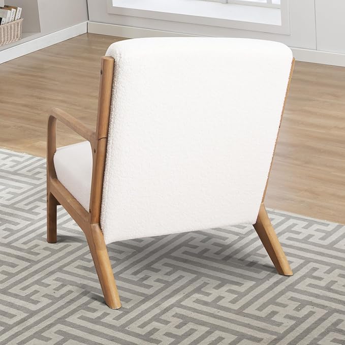 INZOY Mid Century Modern Accent Chair Set of 2, Lamb Wool Fabric Living Room Chairs with Waist Cushion, Upholstered Reading Armchair for Bedroom Sunroom