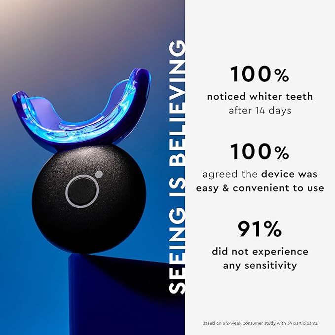 MOON LED Teeth Whitening Kit - Gentle Teeth Whitener Device, 56 White Strips, USB Charger & Travel Case - Blue Light Whitening Tray Removes Stains & Whitens Up to 12 Shades in 2 Weeks (4 Piece Kit)
