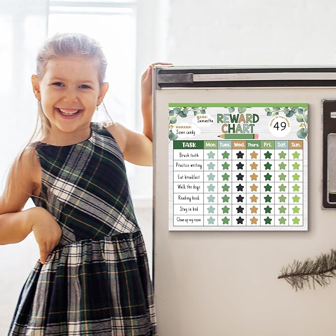 Reward Chart for Kids,Magnetic Behavior Chore Chart for Kids at Home,26 Eucalyptus Chore Charts,1960 Star Stickers,56 Reward Stickers,Incentive Chart to Develop Responsibility and Good Habits,Greenery
