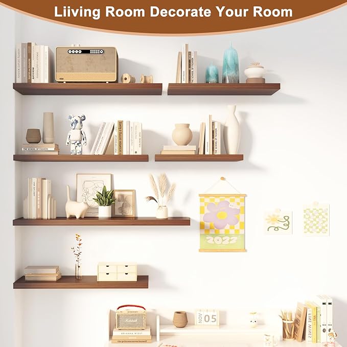 12 Inch Deep Floating Shelves for Wall 1 Pack Floating Shelves Large Storage Space Wall Mount Shelf for Living Room Kitchen Bathroom 24" W x 12" D x 1.2" H Walnut