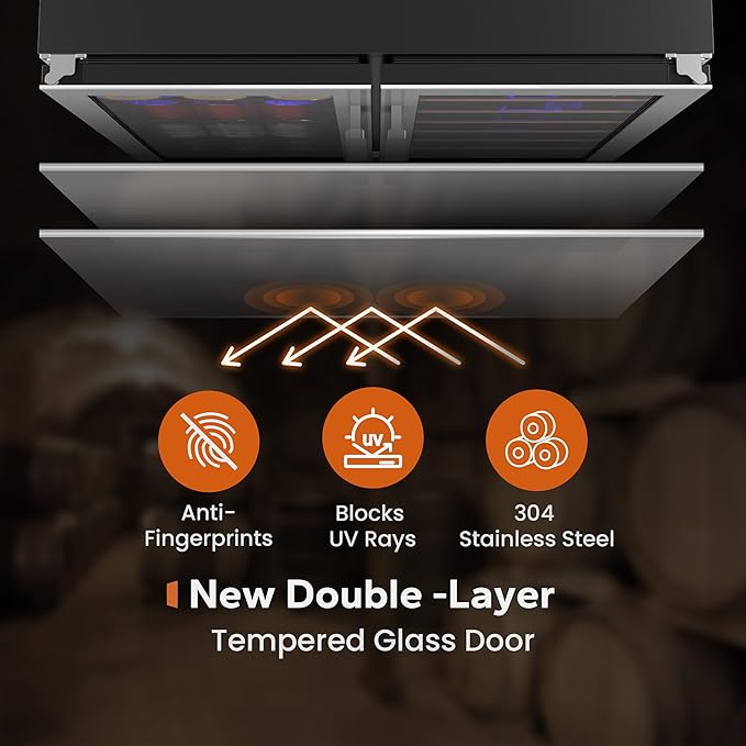 Ca'Lefort 30 Inch Wine and Beverage Refrigerator, 80 Can and 33 Bottle French Door Wine Refrigerator 36-72°F, 3 LED Wine Fridges with Glass Door, Built-in or Freestanding for Home/Kitchen (6.00 cu.ft)