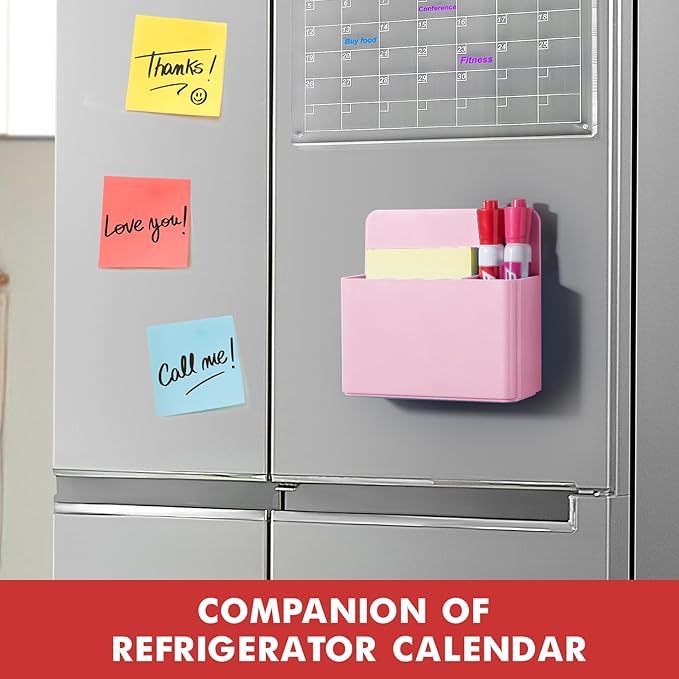 BEYGORM 2 Pack Plastics Magnetic Pen Holder for Refrigerator, Dry Erase Marker Holder for Whiteboard,Magnet School Locker Organizer Accessories, Pencil Cup, Pen Caddy, Classroom Organization(Pink)