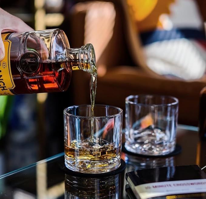 Mount Everest Heavy Crystal Whiskey Glasses Gift Set of 4, Thick Freezable Bourbon Glass 1lb Each, Premium Whiskey Gifts for Men, Frozen Crystal Chills Cocktails, 10 oz