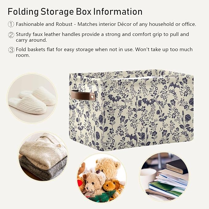 Storage Basket Bin Goth Bats Organizer Collapsible Shelf Basket Cube with Handle for Nursery Bedroom Bathroom