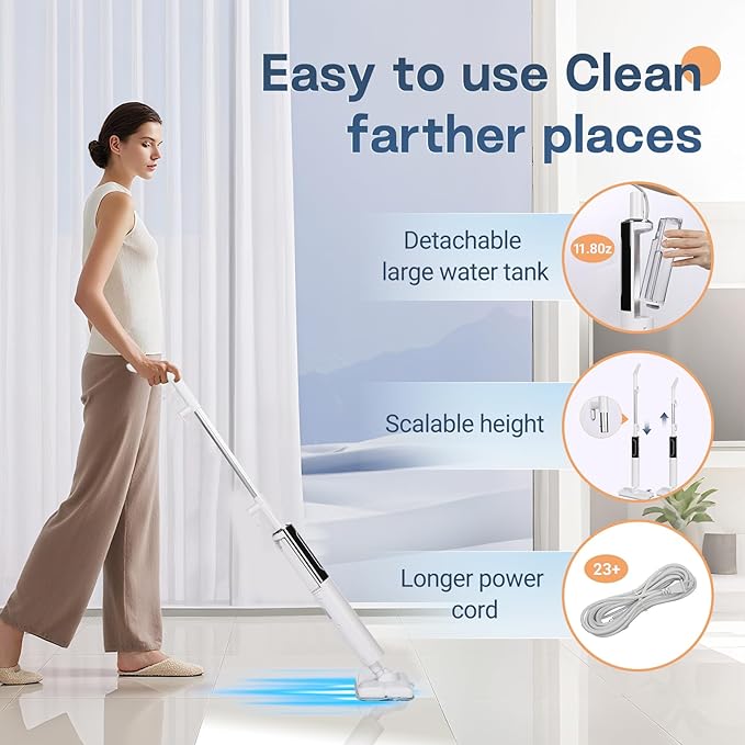 Steam Mop, Detachable Handheld Steam Cleaner for Home,1200W Heat to 260 ยฐF in 20S, 2 Steam Modes & LED Display, 23FT Cord, Steam Mops for Floor Cleaning, Hardwood,Bathroom, Tile, Carpets