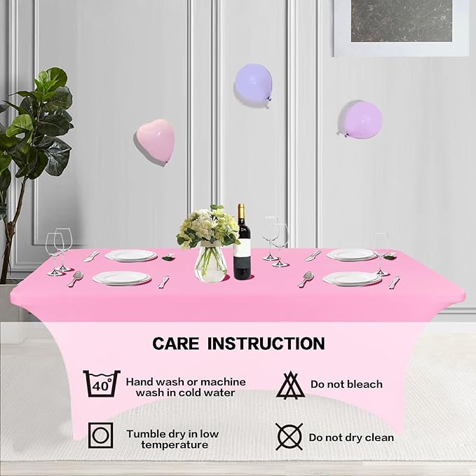 IVAPUPU 2 Pack 8FT Table Cloth for Rectangular Fitted Events Stretch Pink Table Covers Washable Cover Spandex Tablecloth Protector for Party, Wedding, Cocktail, Banquet, Festival