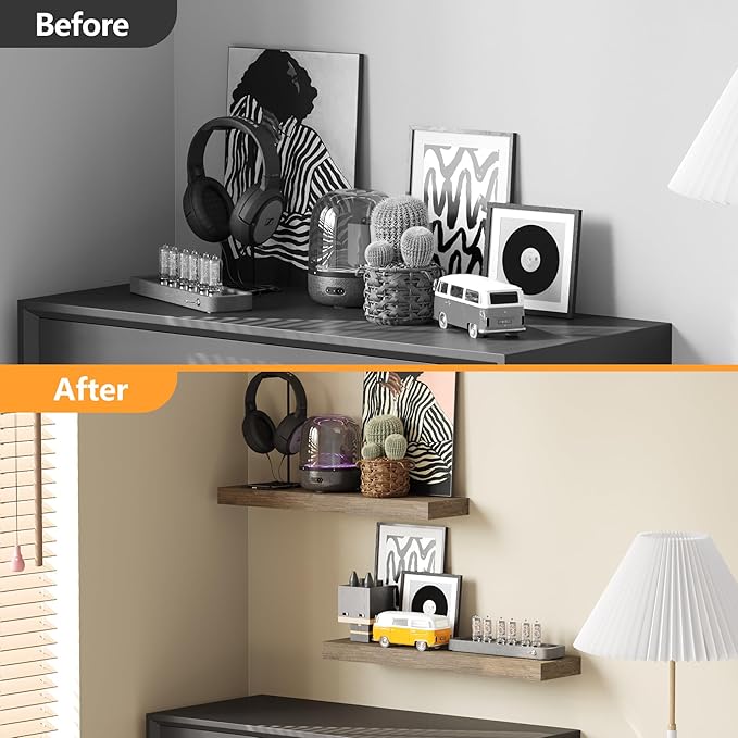 BAMEOS Floating Shelf, 24x6 Wall Shelf,Decor Wall Mounted Shelves,Hanging Shelf Set for Bathroom Kitchen Living,Kitchen,Room Bedroom Storage