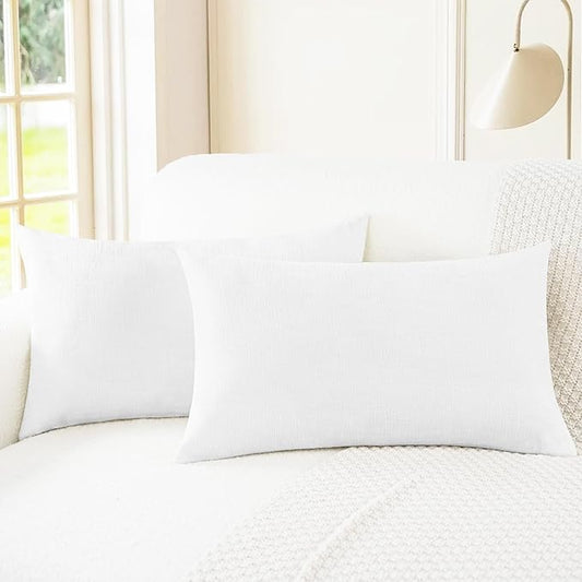 CaliTime Throw Pillow Covers Decorative 16 X 26 Inches Pack of 2 Cozy Chenille Cushion Cases for Couch Sofa Bed Living Room Home True White