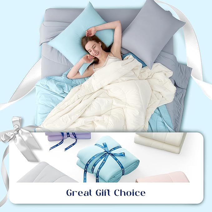 Dream Valley®Outlast®Cooling Comforter, NASA-Grade Technology Cooling Blanket, Q-Max > 0.4 Aerocool™Cooling for Night Sweats, Hot Sleepers, Ice Blue, 90"x90" Queen