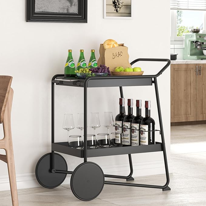 Outdoor Grill Cart Table with Extra-Large Wheel, 24" x 16" Removable Tray & Ergonomic Handle, Indoor and Outdoor Pizza Oven Table for Garden Patio BBQ Kitchen Food Prep Cart for Party