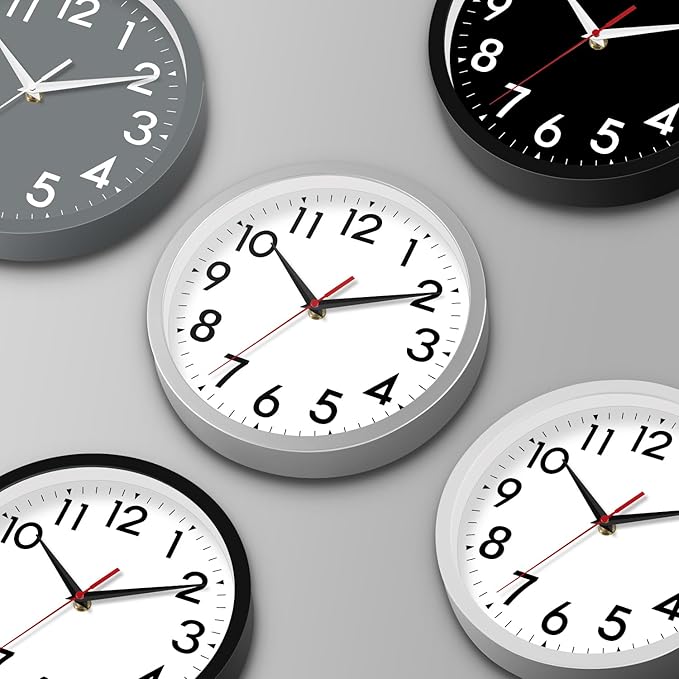 12 Inch Wall Clock Silent Non-Ticking Battery Operated Analog Clock Decorative for Office Kitchen Outdoor Living Room Classroom Bedroom Bathroom School(Black)