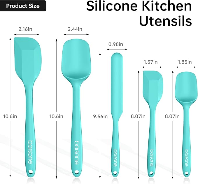 Barsone 5-Piece Silicone Spatula Set( Heat Resistant 446°F Food Grade BPA Free, Nonstick Cookware Safe Dishwasher Safe Kitchen Tools for Baking, Cooking, Stirring, Blue)