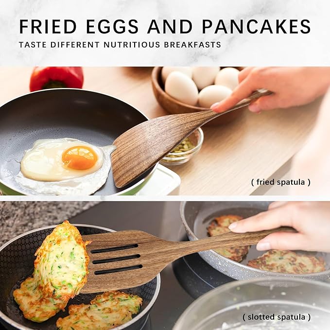 Wooden Spoons for Cooking, Nonstick Cooking Utensil Set with 10 Piece Acacia Wooden Spatulas and Spoons for Cooking, Terrific for Everyday Kitchen Tasks